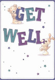 Radiating joy and gentle encouragement, this get well card illustration from Cambridge Heath depicts two sweet friends-a teddy bear and a floppy-eared puppy-each interacting playfully with the bold, lively text that spells out 'Get Well.' Their forms are rendered in warm browns and soft creams, faces brimming with hope and kindness, just as a bouquet from a local florist seeks to soothe. Indigo and teal lettering curve in a confident arc, set against a crisp cream background that adds clarity and a touch of modernity, much like the fresh arrangements delivered to nearby Bethnal Green or along Mare Street. Dancing blue and purple stars add whimsy, their scattered presence creating a sense of uplifting movement and magic. The artwork's textures are luxuriously soft-you almost feel the bear's fuzzy wool and the puppy's downy ears, their touch a balm for the soul. This card, like a thoughtfully prepared bouquet, becomes more than a message; it's a visual embrace-offering comfort, hope, and a tender reminder of community spirit in Cambridge Heath.